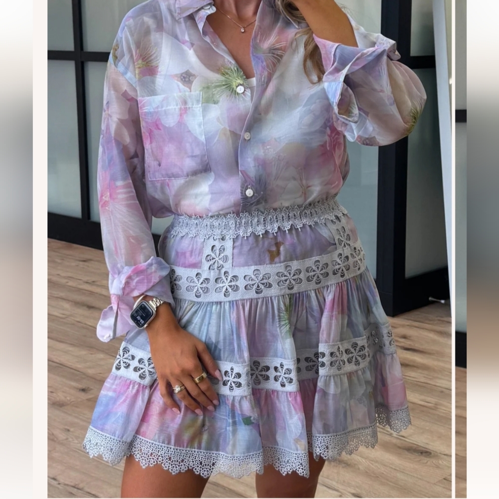 Sheer Floral Top And skirt